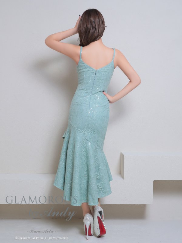 画像13: XSサイズあり【Andy GLAMOROUS/アンディグラマラス】総レース/ キャミソール/ フリル/ フロントジッパー/ フレア/ テールカット/ ミディアムドレス/ キャバドレス[OF05]