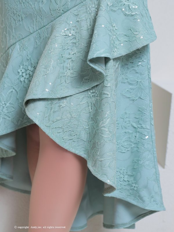 画像16: XSサイズあり【Andy GLAMOROUS/アンディグラマラス】総レース/ キャミソール/ フリル/ フロントジッパー/ フレア/ テールカット/ ミディアムドレス/ キャバドレス[OF05]