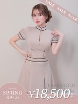 【決算SALE開催中！! 】XSサイズあり【Andy GLAMOROUS/アンディグラマラス】バイカラー/ フロントジップ/ ボタンデザイン/ 袖あり/ 半袖/ プリーツ/ Aライン/ セットアップ/ ミニドレス/ キャバドレス[OF05]