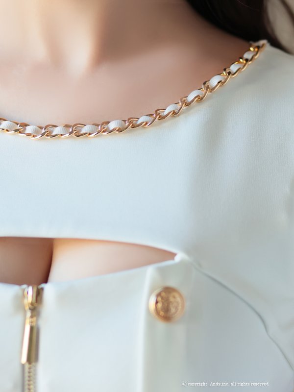 画像6: XSサイズあり【Andy GLAMOROUS/アンディグラマラス】フロントジップ/ セットアップ/ ボタン/ チェーン/ ノースリーブ/ タイト/ ミニドレス/ キャバドレス[OF05]