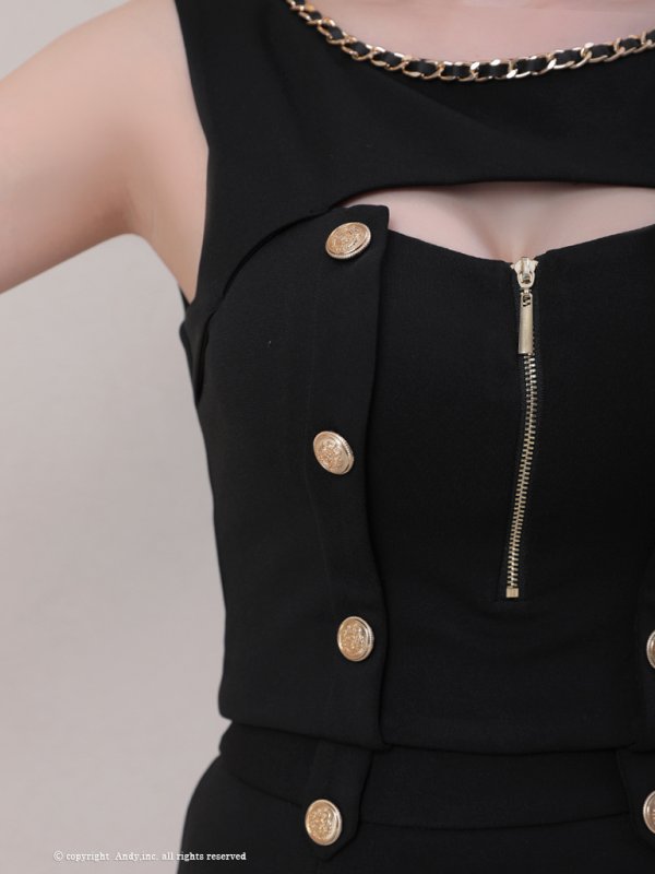 画像15: XSサイズあり【Andy GLAMOROUS/アンディグラマラス】フロントジップ/ セットアップ/ ボタン/ チェーン/ ノースリーブ/ タイト/ ミニドレス/ キャバドレス[OF05]