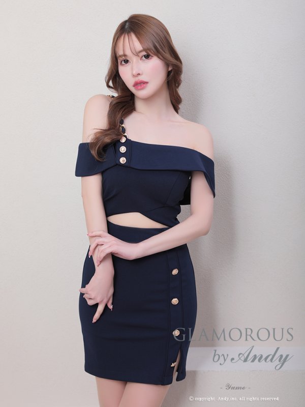画像21: XSサイズあり【Andy GLAMOROUS/アンディグラマラス】ワンショルダー/ リボン/ チェーン/ オフショル/ ボタン/ カットアウト/ タイト/ ミニドレス/ キャバドレス[OF05]