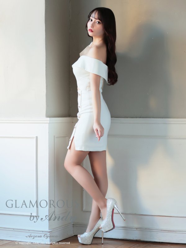 画像14: XSサイズあり【Andy GLAMOROUS/アンディグラマラス】ワンショルダー/ リボン/ チェーン/ オフショル/ ボタン/ カットアウト/ タイト/ ミニドレス/ キャバドレス[OF05]