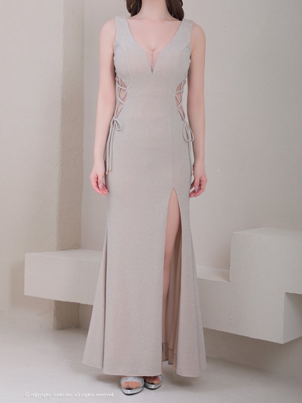 画像12: 【Andy GLAMOROUS/アンディグラマラス】ラメニット/ シアー/ 編み上げ/ スリット/ タイト/ ロングドレス/ キャバドレス long[OF05]
