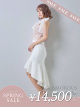 【決算SALE開催中！! 】【Andy GLAMOROUS/アンディグラマラス】チュールリボン/ レース/ ノースリーブ/ テールカット/ フレア/ 裾フリル/ ミディアムドレス/ キャバドレス[OF05]