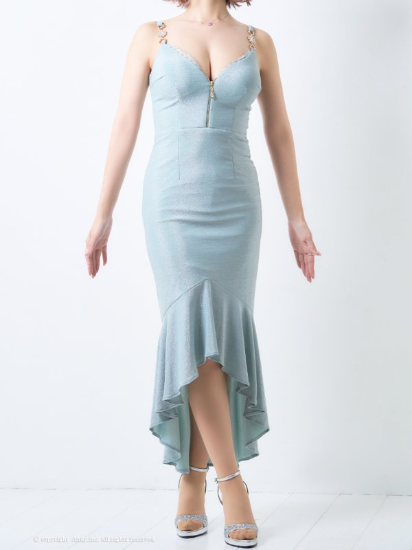 画像19: XSサイズあり【Andy GLAMOROUS/アンディグラマラス】ラメ/ フロントジップ/ キャミソール/ テールカット/ 裾フリル/ タイト/ ロングドレス/ キャバドレス long[OF05]