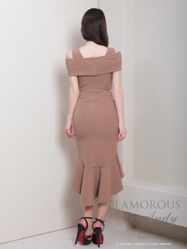 画像5: XSサイズあり【Andy GLAMOROUS/アンディグラマラス】2way/ シンプル/ バストシアー/ カットアウト/ オフショル/ フリル/ テールカット/ ミディアムドレス/ キャバドレス[OF05]