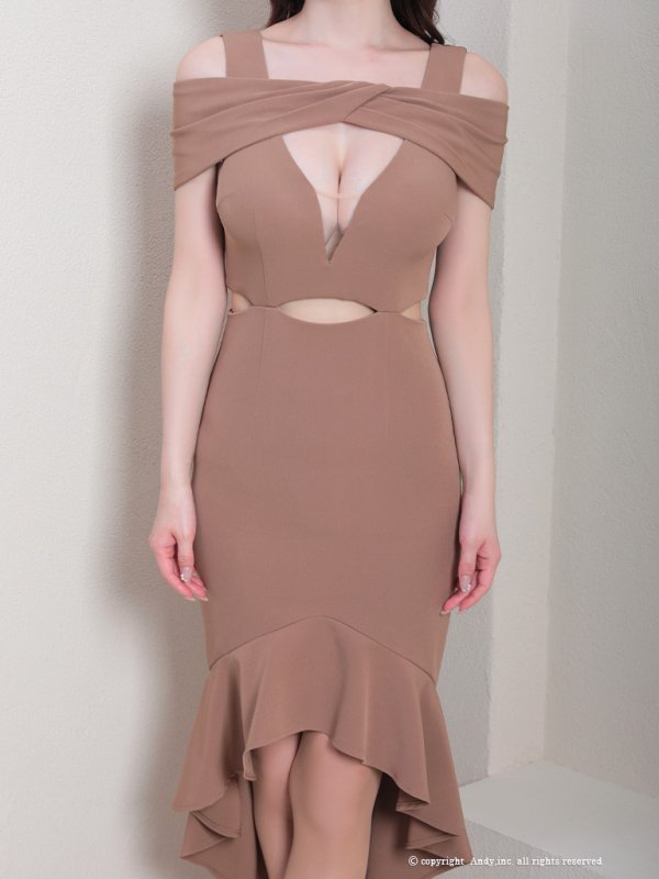 画像6: XSサイズあり【Andy GLAMOROUS/アンディグラマラス】2way/ シンプル/ バストシアー/ カットアウト/ オフショル/ フリル/ テールカット/ ミディアムドレス/ キャバドレス[OF05]