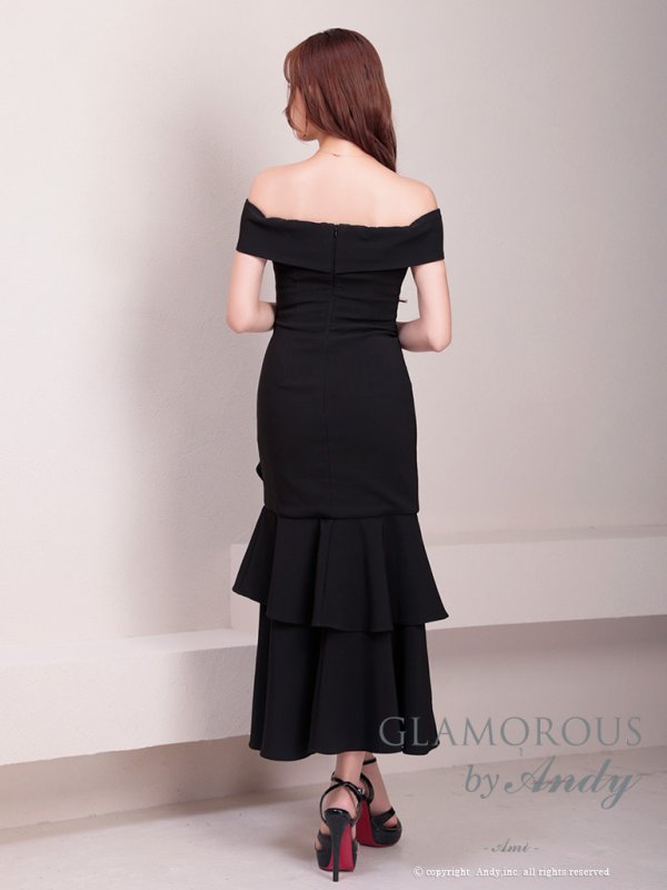 画像4: 【Andy GLAMOROUS/アンディグラマラス】シンプル/ ワンカラー/ フロントジップ/ オフショル/ フリル/ アシンメトリー/ マーメイド/ ミディアムドレス/ キャバドレス [OF05]