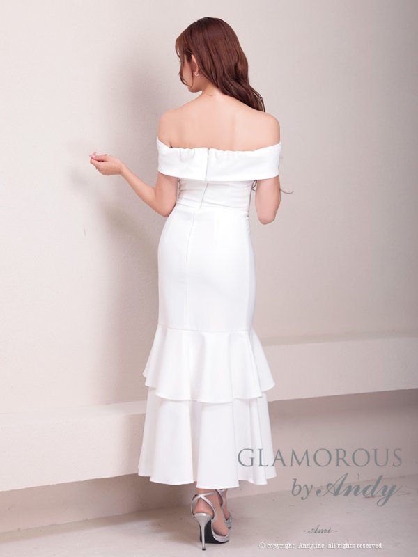 画像23: 【Andy GLAMOROUS/アンディグラマラス】シンプル/ ワンカラー/ フロントジップ/ オフショル/ フリル/ アシンメトリー/ マーメイド/ ミディアムドレス/ キャバドレス [OF05]