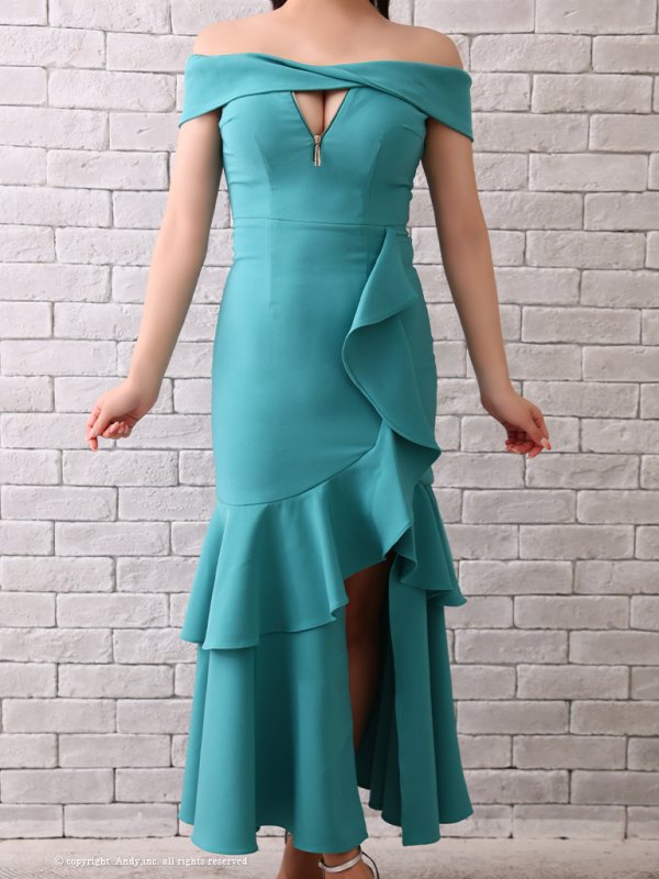 画像17: 【Andy GLAMOROUS/アンディグラマラス】シンプル/ ワンカラー/ フロントジップ/ オフショル/ フリル/ アシンメトリー/ マーメイド/ ミディアムドレス/ キャバドレス [OF05]