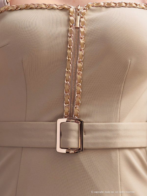 画像16: XSサイズあり【Andy GLAMOROUS/アンディグラマラス】チェーンパイピング/ フロントジップ/ ベルト/ ノースリーブ/ ストレッチ/ タイト/ ミニドレス/ キャバドレス[OF05]