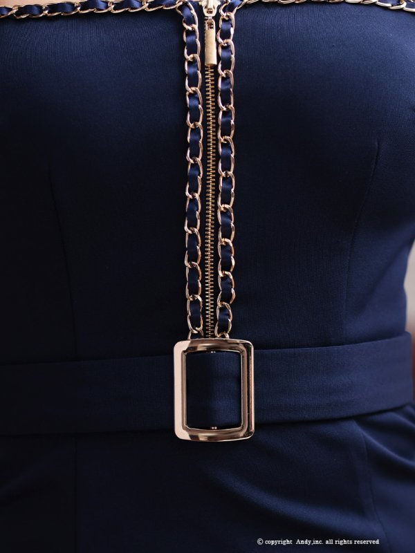 画像7: XSサイズあり【Andy GLAMOROUS/アンディグラマラス】チェーンパイピング/ フロントジップ/ ベルト/ ノースリーブ/ ストレッチ/ タイト/ ミニドレス/ キャバドレス[OF05]