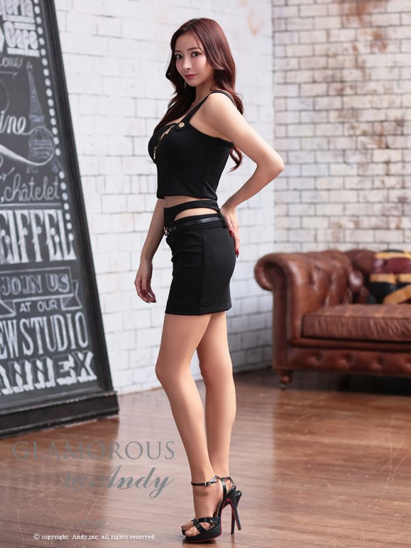 画像5: XSサイズあり【Andy GLAMOROUS/アンディグラマラス】フロントジッパー/ インナーレイヤード風デザイン/ ノースリーブ/ ストレッチ/ タイト/ セットアップ/ ミニドレス/ キャバドレス[OF05]