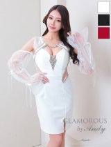 【Andy GLAMOROUS/アンディグラマラス】2way/ 袖付き/ ショルダーレース/ ビジュー/ チェーン/ ノースリーブ/ ウエストシアー/ ストレッチ/ タイト/ ミニドレス/ キャバドレス[OF05]