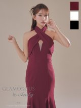 【Andy GLAMOROUS/アンディグラマラス】クロスホルター/ バストシアー/ ストレッチ/ シンプル/ マーメイド/ ロングドレス/ キャバドレス long[OF05]