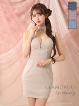 XSサイズあり【Andy GLAMOROUS/アンディグラマラス】リボンブローチ/ チョーカー付き/ バストジップ/ ラメ/ ノースリーブ/ シンプル/ タイト/ ミニドレス/ キャバドレス[OF05]