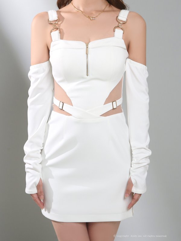 画像4: XSサイズあり【Andy GLAMOROUS/アンディグラマラス】2way/ 袖付き/ ノースリーブ/ バストジップ/ カットアウト/ シアー/ タイト/ ミニドレス/ キャバドレス[OF05]
