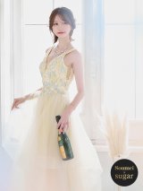 【関西コレクション着用】【Lip line/リップライン】フラワー刺繍/ 2段フレア/ Aライン/ チュール/ プリンセス/ ロングドレス/ キャバドレスlong[HC03]