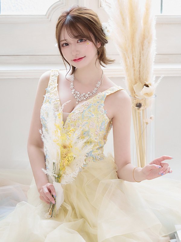 画像16: 【圓谷はく / 関西コレクション着用】【Lip line/リップライン】フラワー刺繍/ 2段フレア/ Aライン/ チュール/ プリンセス/ ロングドレス/ キャバドレスlong[HC03]