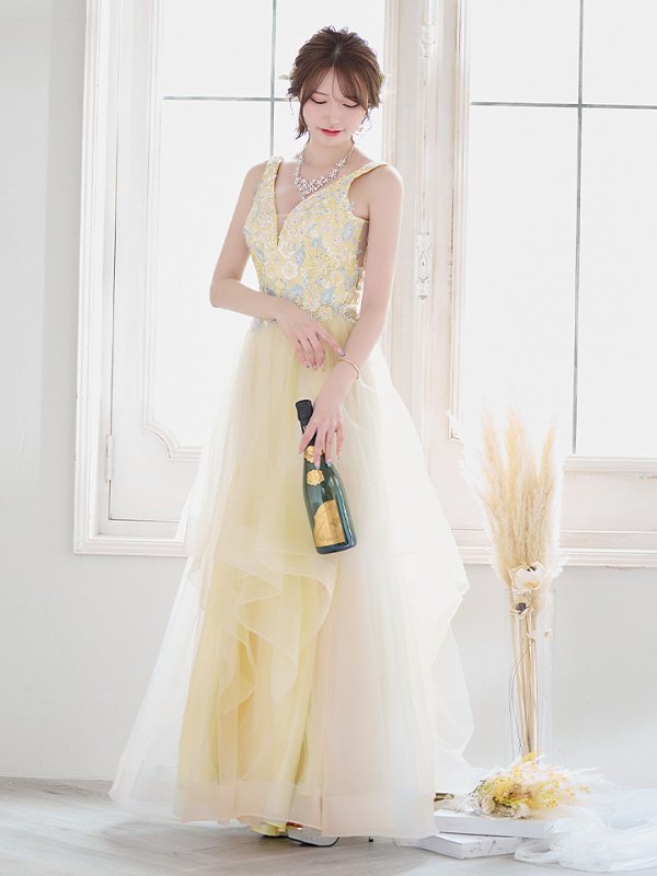 画像7: 【圓谷はく / 関西コレクション着用】【Lip line/リップライン】フラワー刺繍/ 2段フレア/ Aライン/ チュール/ プリンセス/ ロングドレス/ キャバドレスlong[HC03]
