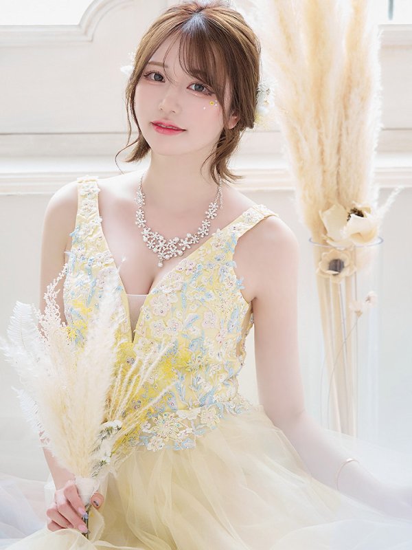 画像8: 【圓谷はく / 関西コレクション着用】【Lip line/リップライン】フラワー刺繍/ 2段フレア/ Aライン/ チュール/ プリンセス/ ロングドレス/ キャバドレスlong[HC03]