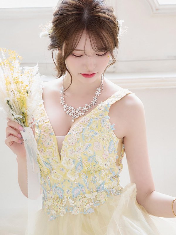 画像11: 【圓谷はく / 関西コレクション着用】【Lip line/リップライン】フラワー刺繍/ 2段フレア/ Aライン/ チュール/ プリンセス/ ロングドレス/ キャバドレスlong[HC03]