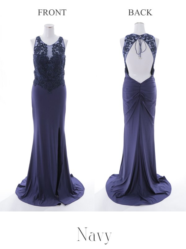 画像9: 【Lip line/リップライン】カットアウト/ デザイン刺繍レース/ ストレッチ/ ビジュー/ ドレープ/ ノースリーブ/ タイト/ ロングドレス/ キャバドレス long[HC03]