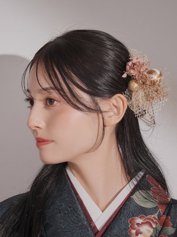 画像14: 【卒業袴小物】網チュールとドライフラワーのセット髪飾り【2カラー】
