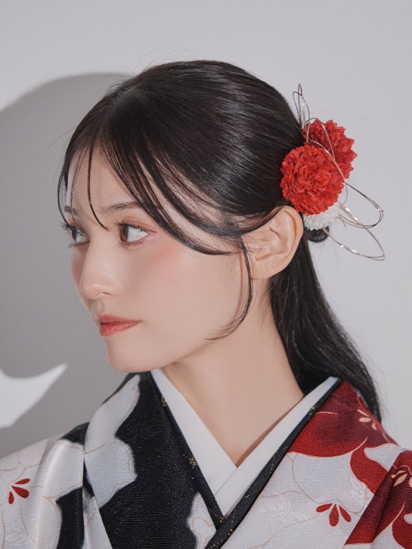 画像7: 【卒業袴小物】レッド×ホワイトフラワーセット髪飾り【1カラー】