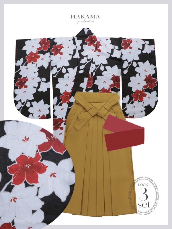画像22: 【予約商品/1月中旬発送予定】白×赤百合 ブラック二尺袖着物【卒業袴３点セット 二尺袖着物/帯/袴】