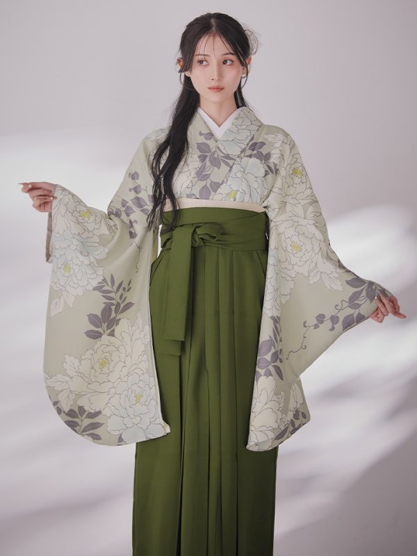 画像15: 【予約商品 / 1月中旬発送予定】白牡丹 モカ二尺袖着物【卒業袴３点セット 二尺袖着物/帯/袴】