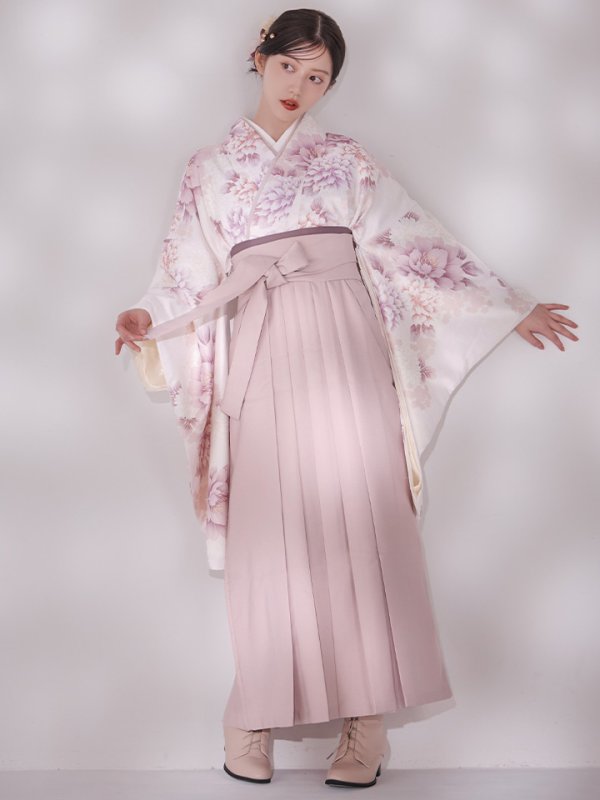 画像1: 【予約商品 / 1月中旬発送予定】ピンク牡丹×菊 ペールピンク二尺袖着物【卒業袴３点セット 二尺袖着物/帯/袴】