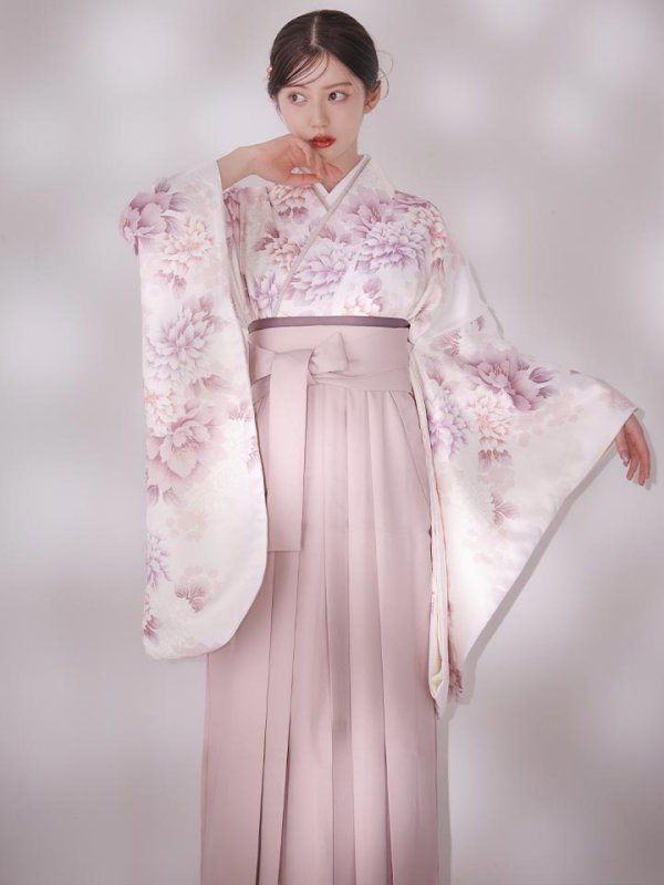 画像15: 【予約商品 / 1月中旬発送予定】ピンク牡丹×菊 ペールピンク二尺袖着物【卒業袴３点セット 二尺袖着物/帯/袴】