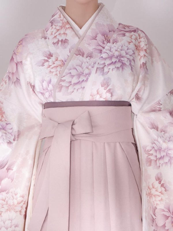 画像20: 【予約商品 / 1月中旬発送予定】ピンク牡丹×菊 ペールピンク二尺袖着物【卒業袴３点セット 二尺袖着物/帯/袴】