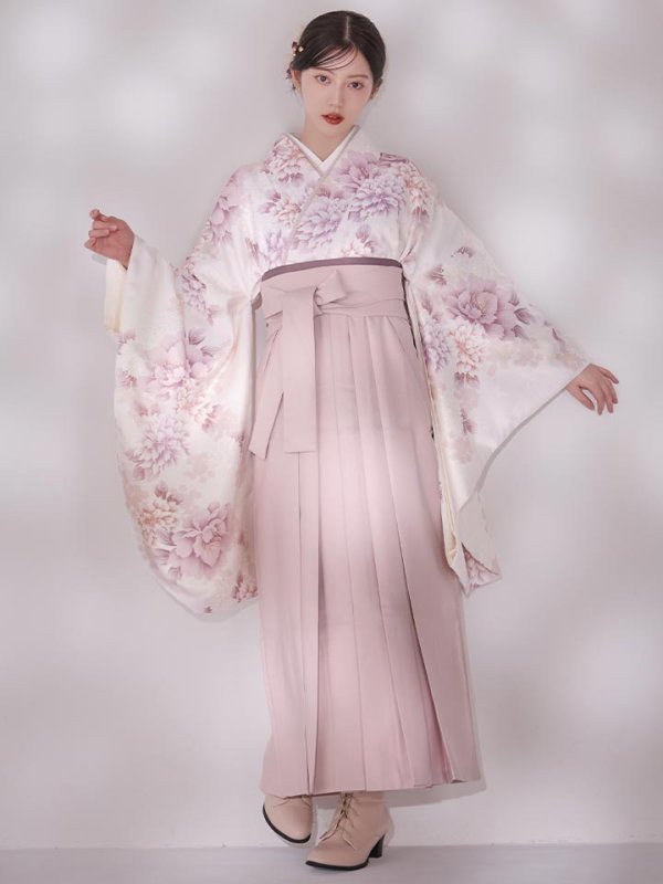 画像4: 【予約商品 / 1月中旬発送予定】ピンク牡丹×菊 ペールピンク二尺袖着物【卒業袴３点セット 二尺袖着物/帯/袴】