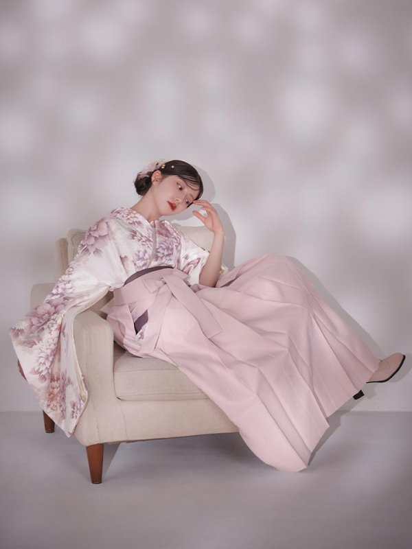 画像6: 【予約商品 / 1月中旬発送予定】ピンク牡丹×菊 ペールピンク二尺袖着物【卒業袴３点セット 二尺袖着物/帯/袴】