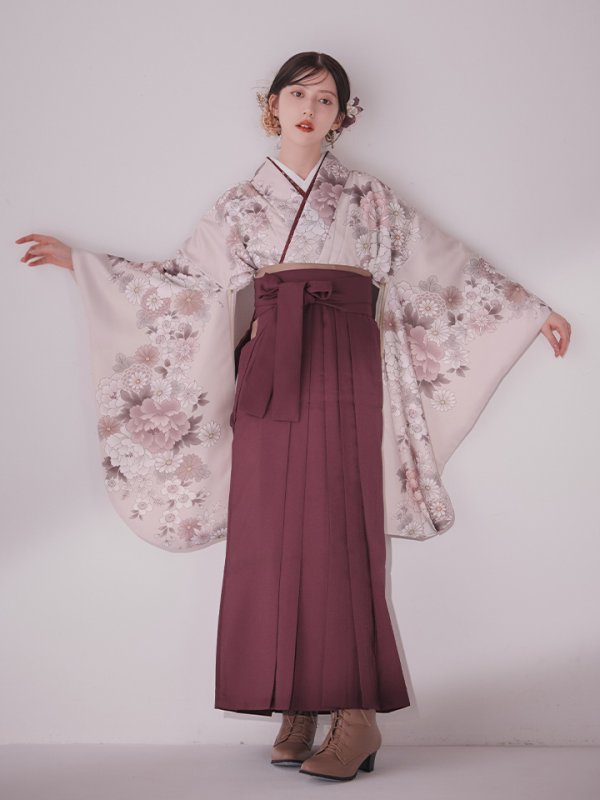 画像8: 【予約商品 / 1月中旬発送予定】ピンク牡丹 くすみピンク二尺袖着物【卒業袴３点セット 二尺袖着物/帯/袴】