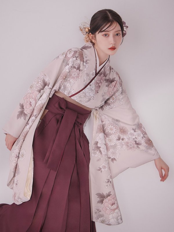 画像12: 【予約商品 / 1月中旬発送予定】ピンク牡丹 くすみピンク二尺袖着物【卒業袴３点セット 二尺袖着物/帯/袴】