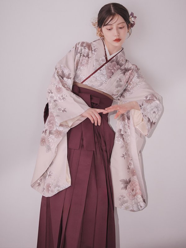 画像13: 【予約商品 / 1月中旬発送予定】ピンク牡丹 くすみピンク二尺袖着物【卒業袴３点セット 二尺袖着物/帯/袴】