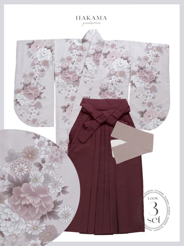 画像30: 【予約商品 / 1月中旬発送予定】ピンク牡丹 くすみピンク二尺袖着物【卒業袴３点セット 二尺袖着物/帯/袴】