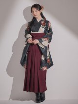 【即日発送】白×赤椿 ブラック二尺袖着物【卒業袴３点セット 二尺袖着物/帯/袴】