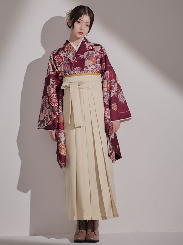 画像7: 【予約商品 / 1月中旬発送予定】菊×椿 ワインレッド二尺袖着物【卒業袴３点セット 二尺袖着物/帯/袴】