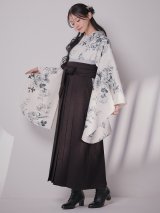 【即日発送】グレーフラワーブーケ ホワイト二尺袖着物【卒業袴３点セット 二尺袖着物/帯/袴】