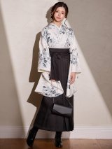 【予約商品 / 1月中旬発送予定】グレーフラワーブーケ ホワイト二尺袖着物【卒業袴３点セット 二尺袖着物/帯/袴】