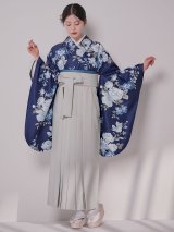 【一部予約商品/2月中旬発送予定】青フラワーブーケ ブルー二尺袖着物【卒業袴３点セット 二尺袖着物/帯/袴】