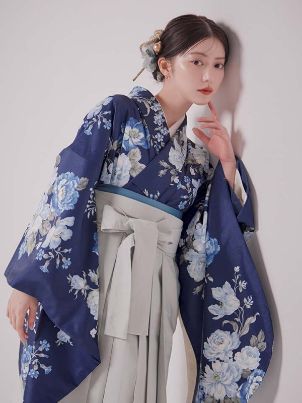 画像5: 【予約商品/1月中旬発送予定】青フラワーブーケ ブルー二尺袖着物【卒業袴３点セット 二尺袖着物/帯/袴】