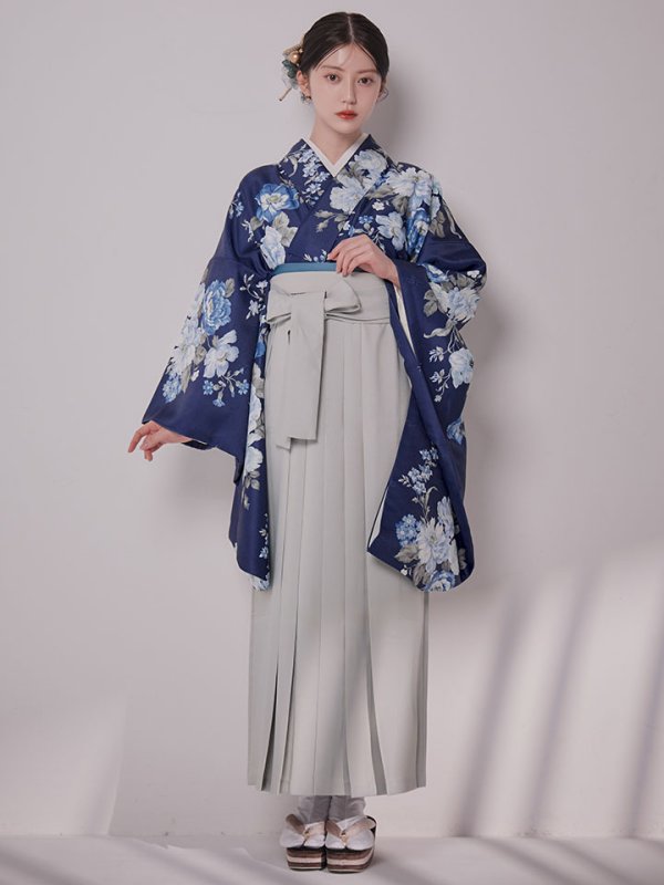 画像7: 【予約商品/1月中旬発送予定】青フラワーブーケ ブルー二尺袖着物【卒業袴３点セット 二尺袖着物/帯/袴】