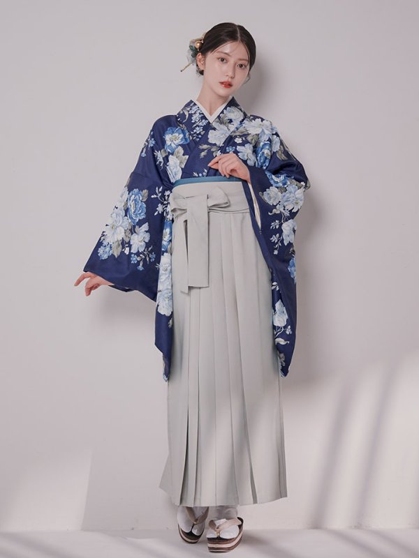 画像8: 【予約商品/1月中旬発送予定】青フラワーブーケ ブルー二尺袖着物【卒業袴３点セット 二尺袖着物/帯/袴】