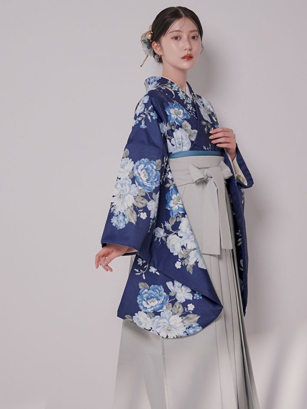 画像10: 【予約商品/1月中旬発送予定】青フラワーブーケ ブルー二尺袖着物【卒業袴３点セット 二尺袖着物/帯/袴】